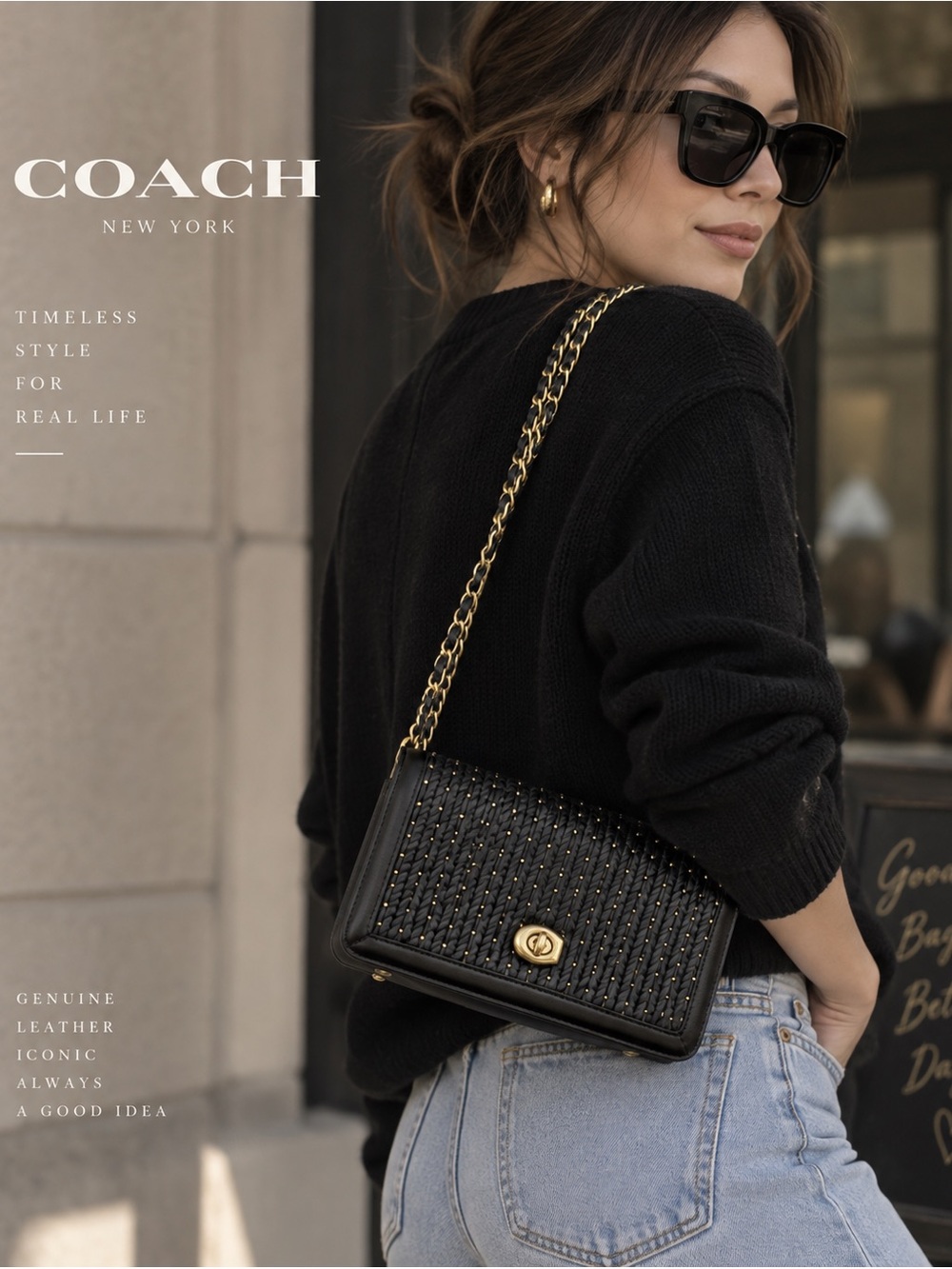 Coach Boutique Black Leather Woven Chain Crossbody Bag